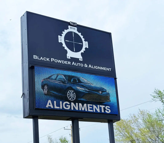 A LED sign using the best content strategies to advertise car alignments