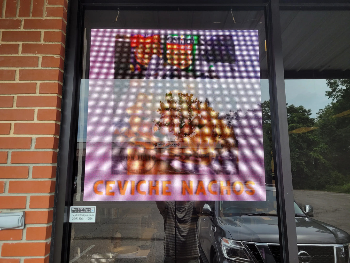 40x40 programmable LED window sign installation example