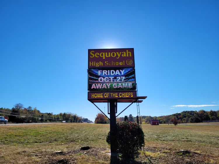 3x6 outdoor LED school sign installation at Sequoyah High School in Canton, Georgia