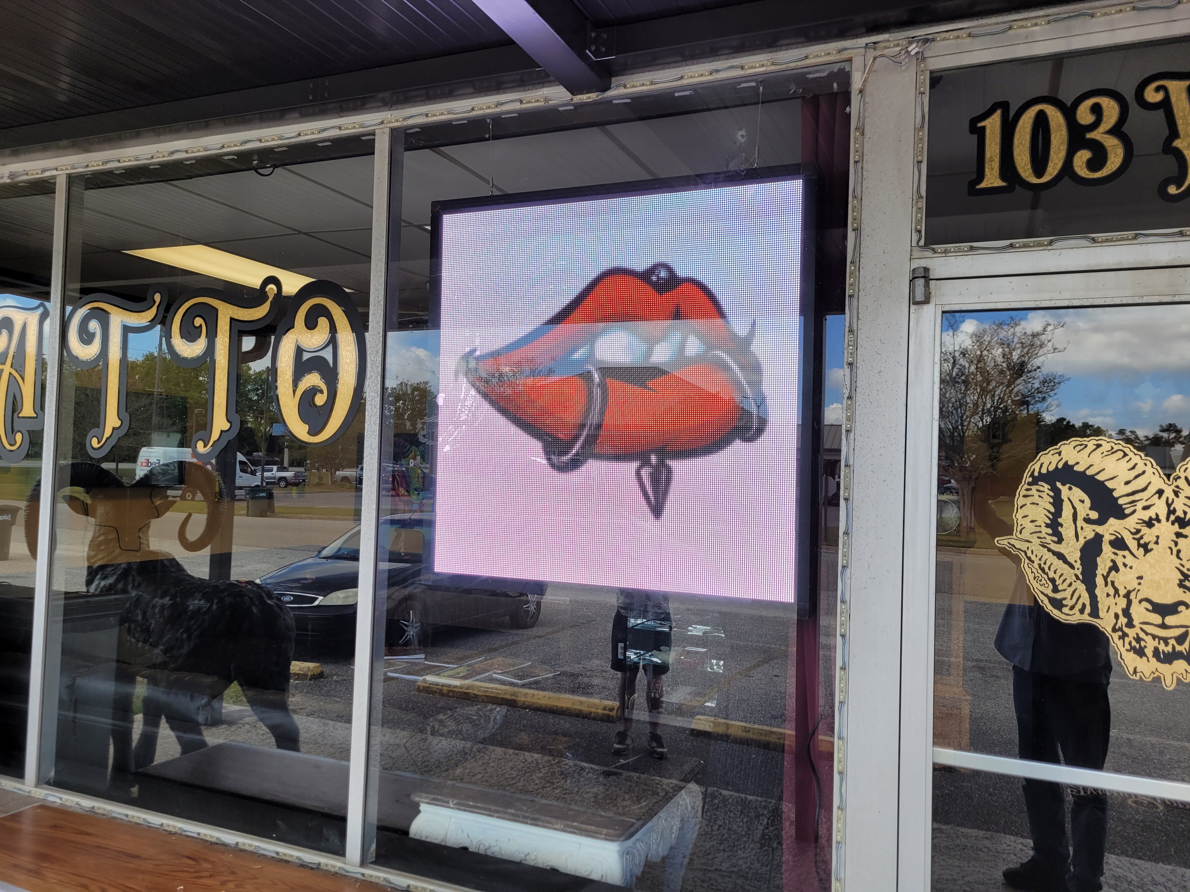 Programmable LED Window Sign In the window of a small business 